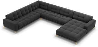 Micadoni Wohnlandschaft Mamaia 7-Sitzer Samtstoff Dunkelgrau Metall Gold Links