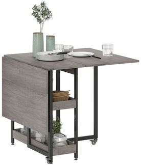 HOMCOM Klapptisch Esstisch Klappbar für 2-4 Personen mit 2 Offenen Ablagen (Küchentisch, 1-St, Mobiler Esszimmertisch), für Kleine Räume, Esszimmer, Küche 133,4 x 80 x 74 cm Grau