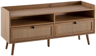 FINEBUY Lowboard FB106345 (Eiche Dekor 120 cm, Schublade Stauraum Geflecht), TV-Kommode Hoch, TV-Schrank Modern Fernsehtisch