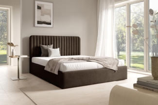 MEBLINI Polsterbett 140x200 mit Lattenrost ohne Matratze – BRIATORE – Dunkelbraun Samt – Doppelbett mit Bettkasten - Stauraumbett - Kopfteil Bett mit Stauraum