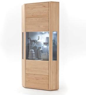 Eck-Vitrine TIJUANA-05 Wohnzimmer Eckschrank aus massiver Eiche Bianco, mit Beleuchtung - B/H/T: 69/206/69cm