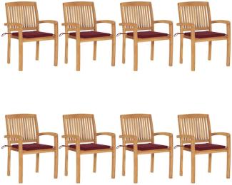 vidaXL Stapelbare Gartenstühle mit Kissen 8 Stk. Massivholz Teak