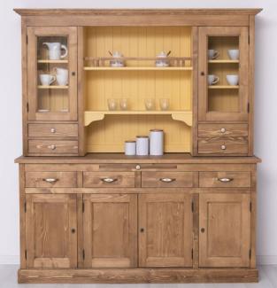 Casa Padrino Landhausstil Esszimmerschrank Braun / Gelb 180 x 50 x H. 197 cm - Massivholz Küchenschrank - Esszimmermöbel im Landhausstil - Landhausstil Esszimmer Einrichtung