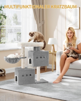 Kratzbaum, 75 cm Stabil Katzenbaum, Katzenkratzbaum mit Gro?er Liegefl?che, Katzenh?hle, Sisalst?mme, Korb, Plschb?lle, Katzenm?bel Spielbaum, Hellgrau