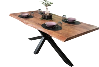 Esstisch Baumkante massiv Akazie Nussbaum 240 x 100 Spider-Gestell schwarz CALI 122966589