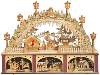 Spetebo LED Schwibbogen LED Holz Schwibbogen "Weihnachtsmarkt" (1-tlg), Winterdorf Weihnachtsdorf Szene Tisch Deko beleuchtet