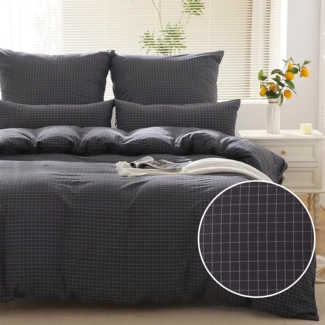 SOULFUL Bettwäsche Set 200x200 kariert Baumwolle Grau öKotex Zertifiziert