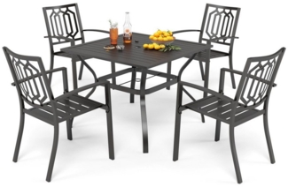 PHI VILLA Garten-Essgruppe, (94cm Quadratischer Gartentisch und 4 Gartenstühle, Wetterfest Balkonmöbel Terrassenmöbel), Metall Gartentisch und Stapelstühle