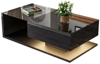 OKWISH Couchtisch Beistelltische (Wohnzimmertisch, 1-St, 105*55*32,5cm), mit Glastischplatte, Schublade und 16-farbigen variablen LED-Leuchten