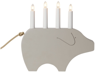 Dekoleuchte -Gry', Weihnachtsschwein, Holz, beige, weiß, 28cm