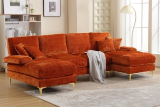 LVHOM Loungesofa 272x136x88 cm (LxBxH), frei Kombination, 4-6 Personen, (2xLiegestuhl, 1xZweisitzer-Sofa, 14 Kissen inkl. 4 Polster als Geschenk) 6-Sitzer Chenille U-Shape Sektionssofa/Modulares Sofaset/Schlafsofa/Ecksofa/Relaxliege, für Wohnzimmer,Sch...