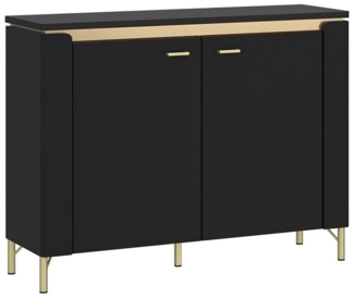 Lomadox Kommode NOLA-129, Schwarz matt mit goldfarbenen Akzenten, 2 Türen, Breite 110cm