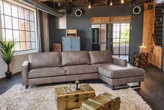 KAWOLA Ecksofa VILNIUS 3-Sitzer mit Longchair rechts Lederfaserstoff anthrazit 85 x 170 x 286 cm