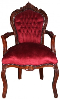 Casa Padrino Barock Esszimmer Stuhl mit Armlehnen Bordeaux / Braun