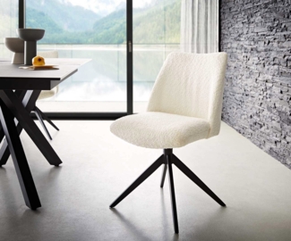 Drehstuhl Elso-Flex Bouclé Weiß Kreuzgestell breit Schwarz 360° drehbar Taschenfederkern