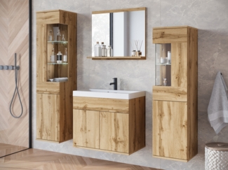 Badmöbel-Set Neskir (Farbe: Wotan, mit weißer LED Beleuchtung)