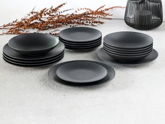 CreaTable Tafelservice Vesuvio Schwarz (18-tlg), 6 Personen, Steinzeug