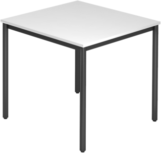 bümö Multifunktionstisch weiß, Tisch 80 x 80 cm, Tischfuß rund in schwarz - einfacher Tisch klein, Besprechungstisch System D-Serie, Konferenztisch, Meetingtisch, Mehrzwecktisch, Pausentisch, DR08-W-D