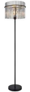 Stehlampe, Metall, schwarz, Glas, rauchfarben, H 152 cm