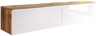 Lowboard Lowboard D TV-Unterschrank 140x32x30cm Wotan Eiche weiß Hochglanz grifflos