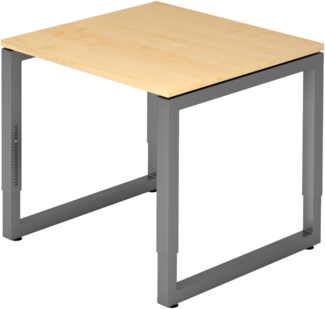 bümö höhenverstellbarer Schreibtisch R-Serie 80x80 cm in Ahorn, Gestell in Graphit - PC Tisch klein für's Büro manuell höhenverstellbar, Computertisch verstellbar, RS-08-3-G