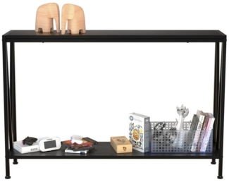 GarveeMore Konsolentisch Schmal Holz Konsolentisch,mit Stauraum, Holz und Metall Couchtisch