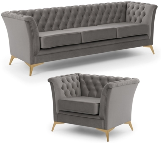 S-Style Möbel Polstergarnitur 3+1 Whitby aus Samt mit goldenen, silbernen oder schwarzen Füßen