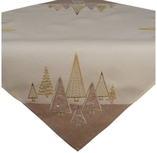 matches21 HOME & HOBBY Tischdecke 85x85 cm Tischtuch beige edel gestickte Tannenbäume für Weihnachten (1-tlg), Ideal für Advent und Weihnachtsdeko