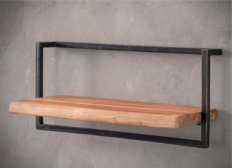 Wandregal KANT 65 cm Stahlrahmen und Akazie Massivholz mit Baumkante