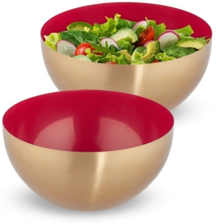 2 x Edelstahl Salatschüssel rot/gold