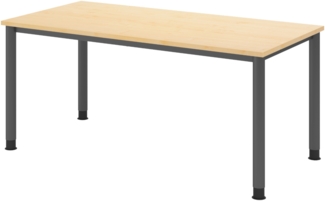 bümö höhenverstellbarer Schreibtisch H-Serie 160x80 cm in Ahorn, Gestell in Graphit - PC Tisch für's Büro manuell höhenverstellbar, Computertisch verstellbar, HS-16-3-G