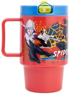Spiderman Becher Mikrowellengeeigneter Kunststoffbecher 530 ml mit Schraubdeckel – Motivbecher für Kinder