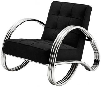 Casa Padrino Art Deco Sessel Chrom / Schwarz Mod4 - Club Sessel - Lounge Sessel, Lounge Sessel