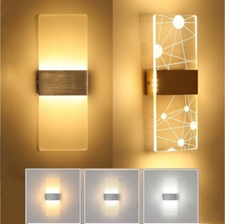 LETGOSPT LED Wandleuchte Wandleuchte Wandbeleuchtung Dimmbar 3000-6000K Up Down Wandlampe, LED fest integriert, Naturweiß, Kaltweiß, Warmweiß, Acryl Wandleuchte Light Up Down Leuchten, Wandleuchte LED Innen