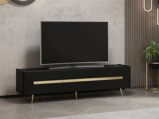 Vente-unique - TV-Möbel mit 3 Türen - Schwarz & Goldfarben - MOLYA von Pascal MORABITO