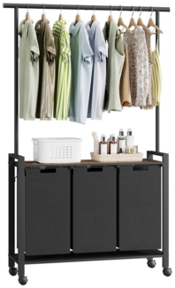 GarveeMore Wäschekorb Wäschekorb, 2 Fächer,mit Ablage, Kleiderstange,ausziehbar,2x49 L,94 x 32.5 x 176 cm
