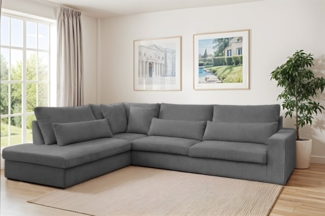 Ecksofa Designersofa THORA in Stoff Poso Grau Ottomane Links