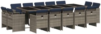 vidaXL 15-teiliges Garten-Ess-Set mit Kissen, grau, Polyrattan 3277824