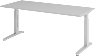 bümö manuell höhenverstellbarer Schreibtisch 180x80 in grau, Gestell in silber - PC Tisch höhenverstellbar & groß, höhenverstellbarer Tisch Büro, großer Computertisch verstellbar, X19-5-SS