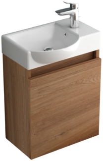 Alpenberger Badezimmer-Set aus Handwaschbecken mit Unterschrank - Bad Waschtisch Bamboo Optik, (Komplett-Set Midi Waschplätze, 2-St, Vormontiertes Badmöbel Hängeschrank), Wandschrank mit Soft-Close-Funktion, pflegeleicht & platzsparend