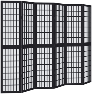 vidaXL 6-tlg. Paravent Schwarz Massivholz Paulownia 358778