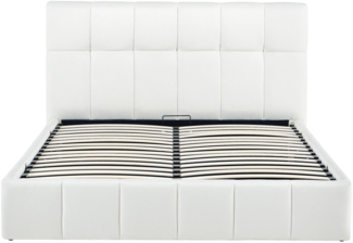 Bett NEGAD - Stoff Creme 174 x 206 x 30 cm | Bett 160x200 Polsterbett Mit Bettkasten Gepolsterte Kopfteil Steppnähte Massivholzrahmen