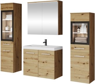 Badmöbel-Set Madrit II (Farbe: Artisan Eiche, mit Siphon, mit weißer LED Beleuchtung)