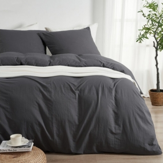 Topfinel Bettwäsche Bettwäsche 135x200 4teilig weiche Vorgewaschene Mikrofaser Baumwolle, 4 teilig, 2 Bettbezüge 135 x 200 2 Kissenbezüge 80x80 Reißverschluss Anthrazit