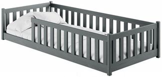 Kids Collective Kinderbett Bodenbett Bett mit Rausfallschutz & Lattenrost Montessori Bett Kinder (Jungen, Mädchen, Kinder, weitere Größen 80x180, 90x190, 90x200, 120x200, 140x200 cm), Jugendbett Gitterbett Einzelbett mit Matratze, Graphit 80x160 cm