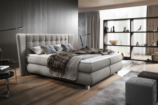 99rooms Florian Boxspringbett 160x200 cm Webstoff TIAMA Hellgrau Taschen-Federung
