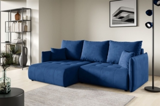Ecksofa Schlafsofa CANIO Stoff Monolith Dunkelblau Ottomane Links