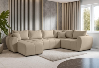 AX LIVING Malatya U XL Wohnlandschaft U Form XXL Ecksofa Hellbraun R