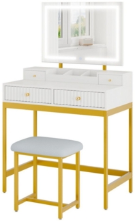 Mondeer Schminktisch Schminktisch mit Hocker, LED-Spiegel (3 Lichtmodi), Stauraum & Wellendesign, 80x45x132 cm