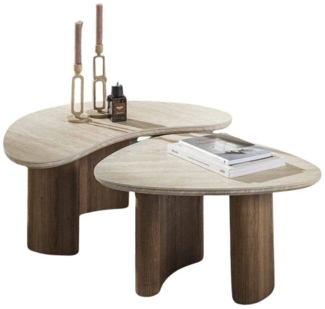 LEVEN Lifestyle Couchtisch MARMORINO 2´er Set organische Form Tischplatte in Travertin Optik, Tischplatte aus hochwertiger Keramik in edler Travertin-Optik